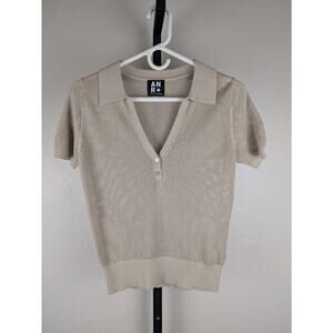 ANR+ by Alp N Rock size Medium beige short sleeve sweater collared open weave